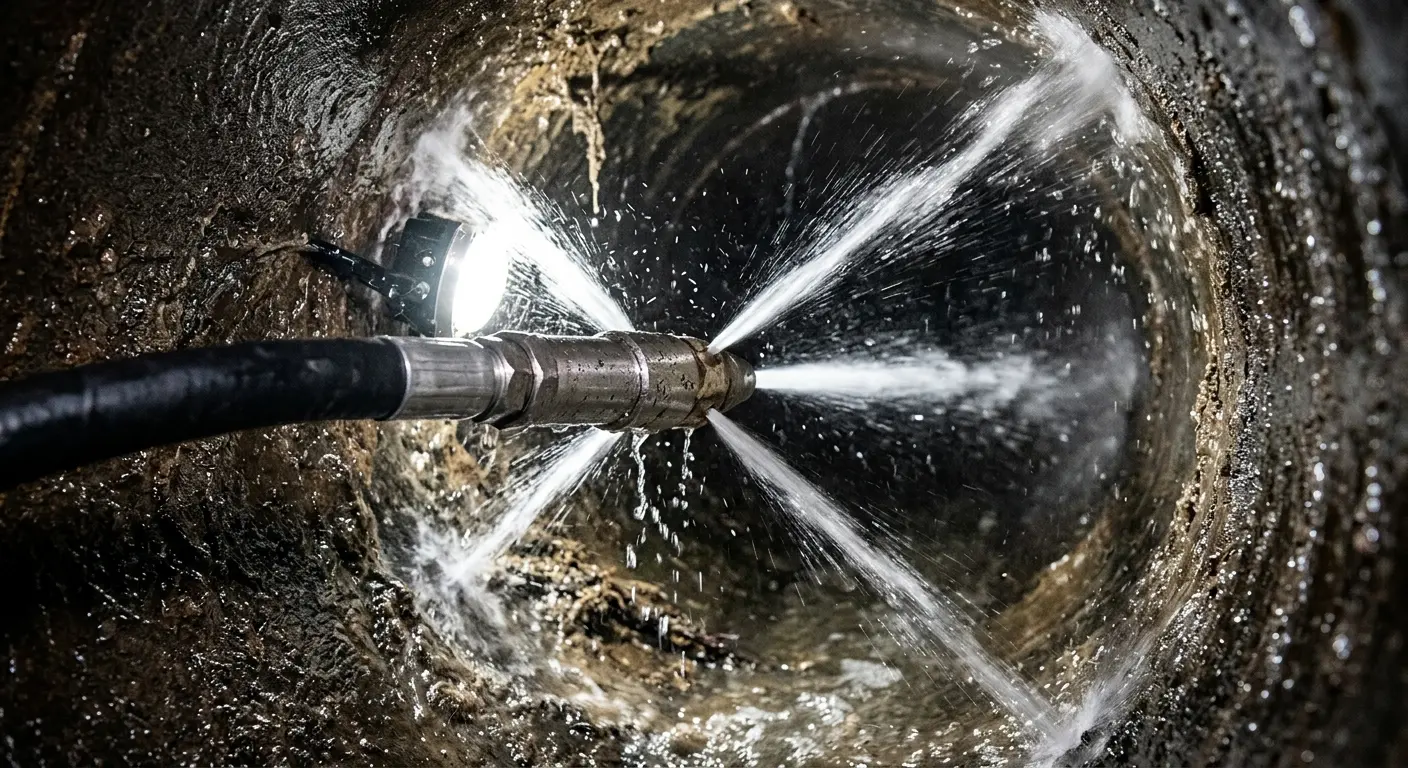 High-pressure hydro jetting nozzle cleaning sewer pipe for Sewer Cleanout in Glenwood